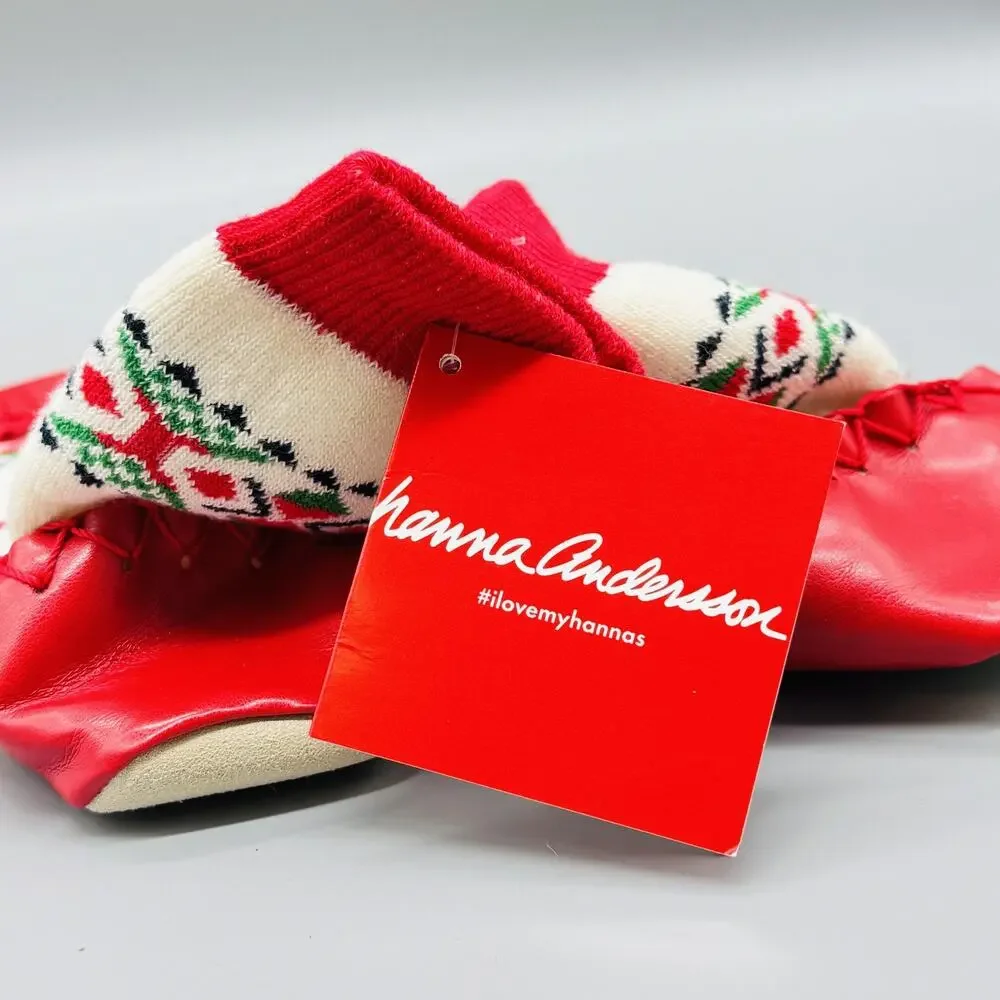 Hanna Andersson Shoes Girl 1Y Red Sock Knit Christmas Fair Isle Moccasin Slipper